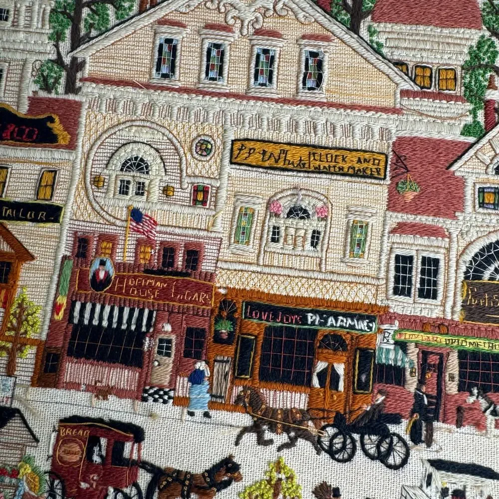 1980s Framed Vintage Dimensions Crewel Victorian Street Charles Wysocki 17x20 - Picture 11 of 12